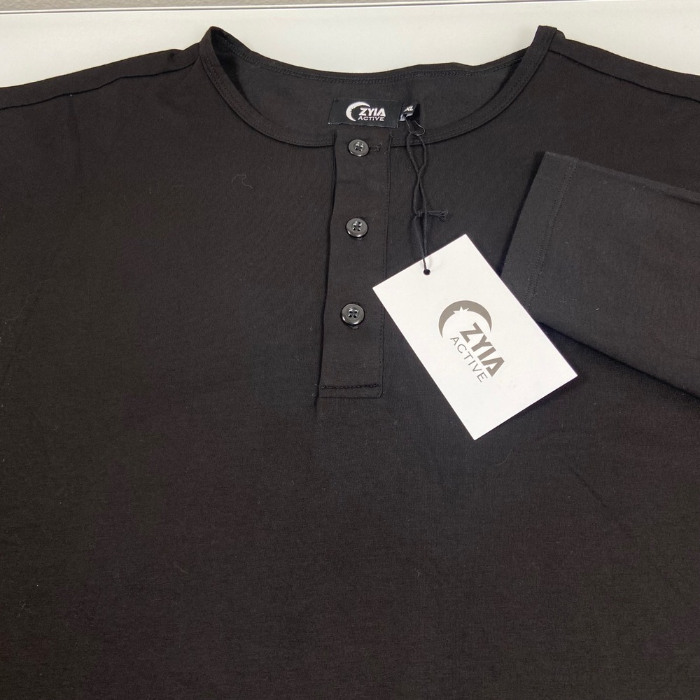 Zyia Active Mens XXL‎ Black Long Sleeve Henley New One More Rep Athletic Shirt